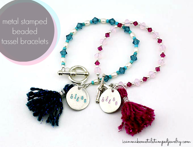 Bliss Metal Stamped Tassel Bracelets Two Text