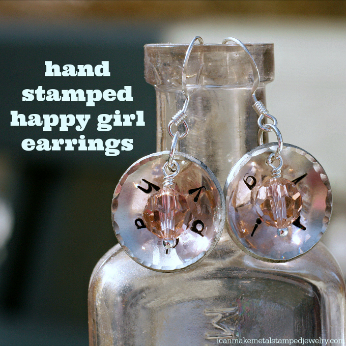 Happy Girl Hand Stamped Earrings