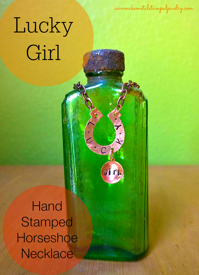 Lucky Girl Hand Stamped Necklace Three Text