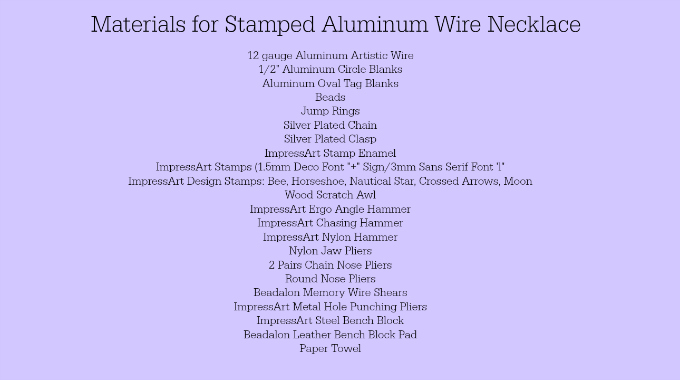 Stamped Aluminum Wire Necklace Materials List